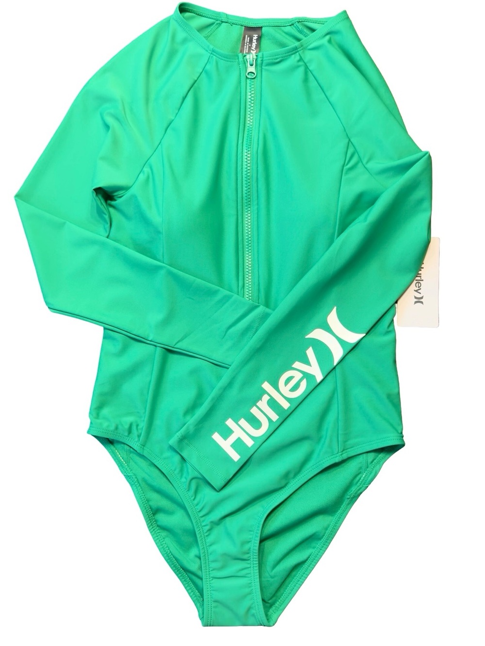 Hurley Green Long-Sleeve One-Piece Rash Guard with Front Zip